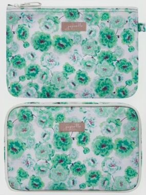Papinelle Cosmetic Bag/Case Set Green Floral Excellent Condition